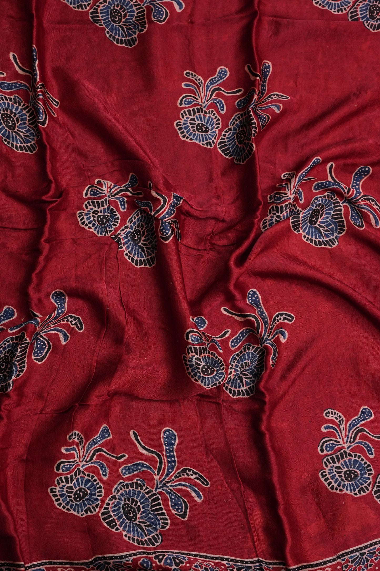 Pure Modal Silk Saree With Block Prints – Deep Red