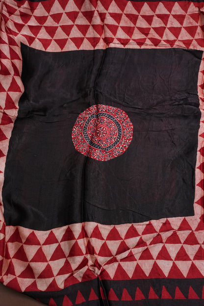 Pure Modal Silk Saree With Block Prints – Deep Red