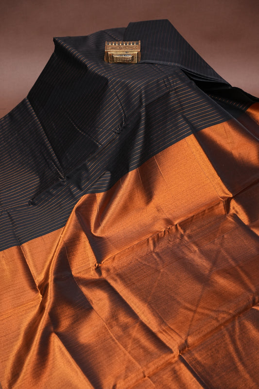 Tissued Silk Cotton Saree - Black and Copper