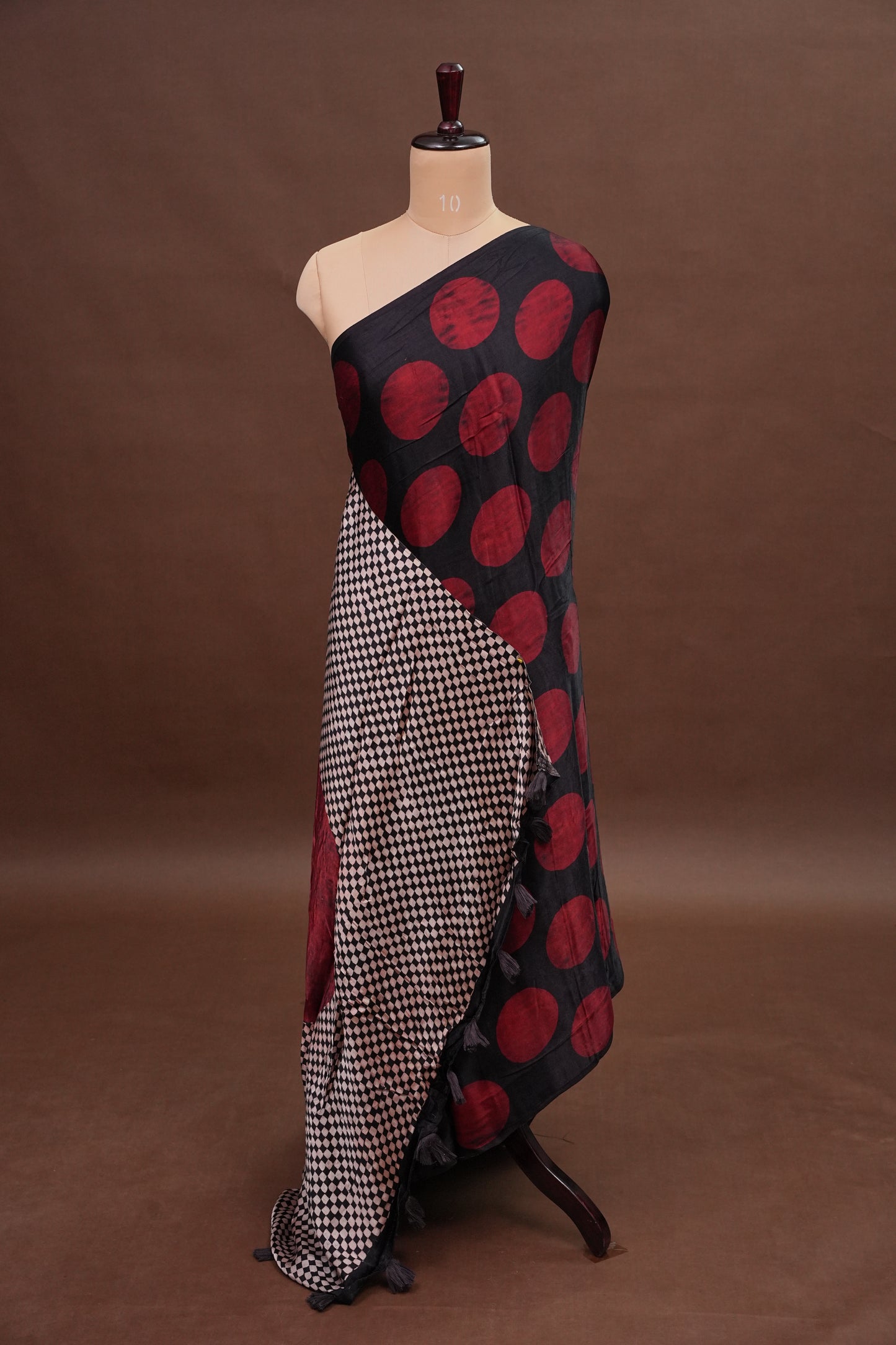 Pure Modal Silk Saree in Geometric Pattern – Black & Red