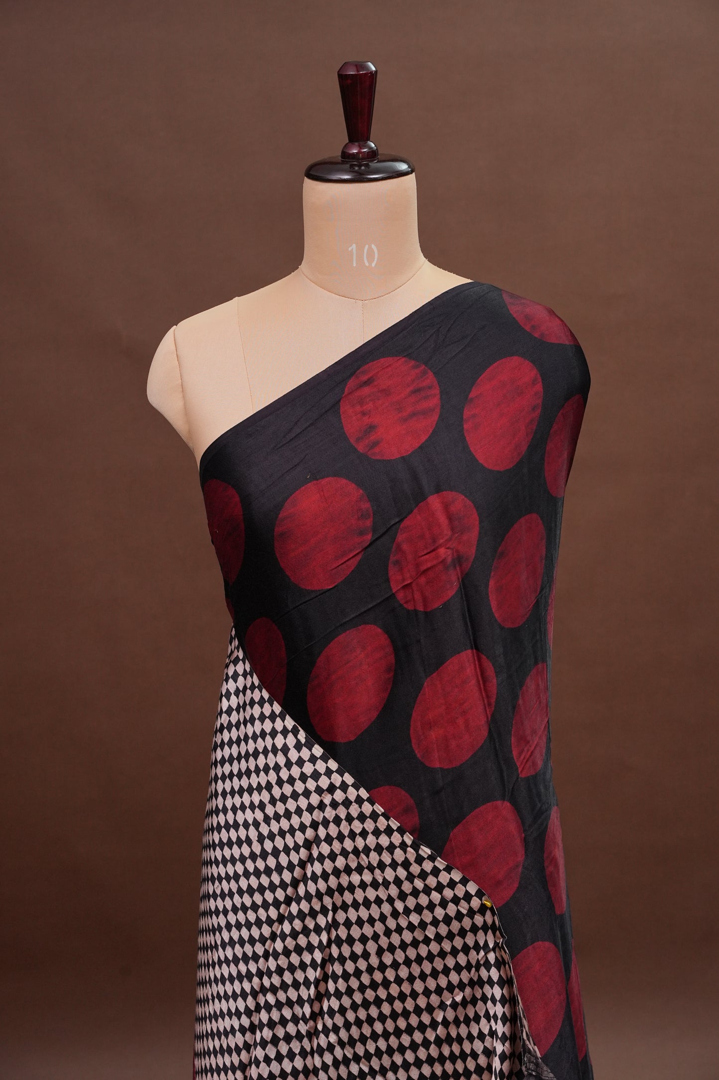 Pure Modal Silk Saree in Geometric Pattern – Black & Red