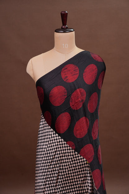 Pure Modal Silk Saree in Geometric Pattern – Black & Red