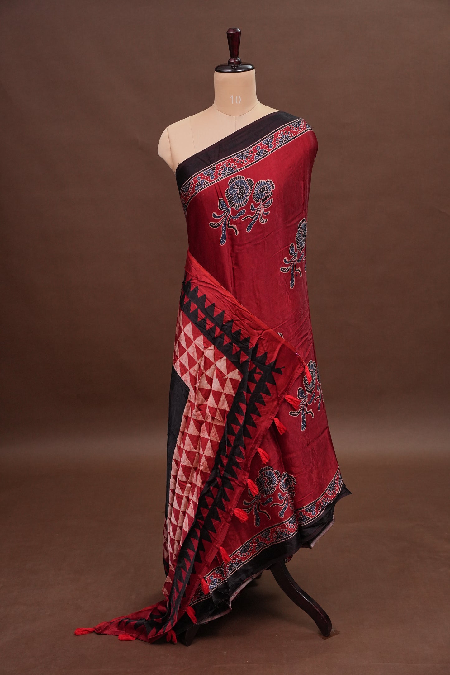 Pure Modal Silk Saree With Block Prints – Deep Red