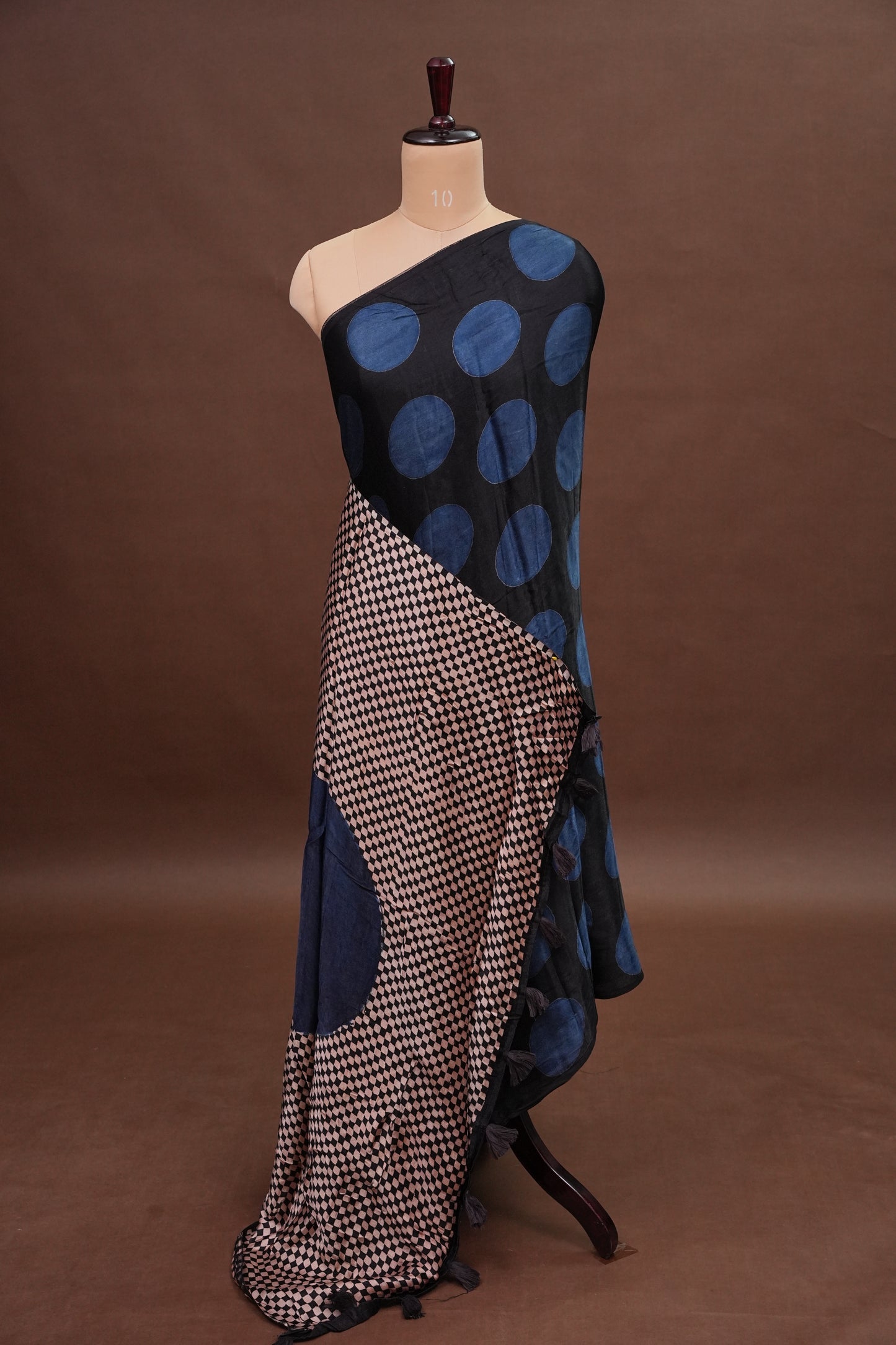 Pure Modal Silk Saree in Geometric Pattern - Black & Blue