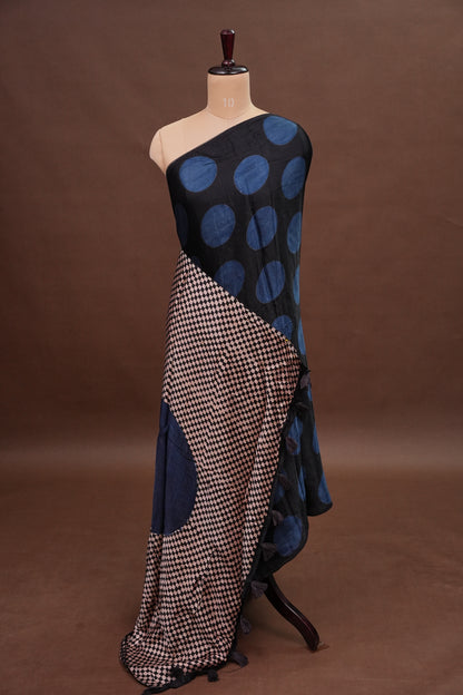 Pure Modal Silk Saree in Geometric Pattern - Black & Blue