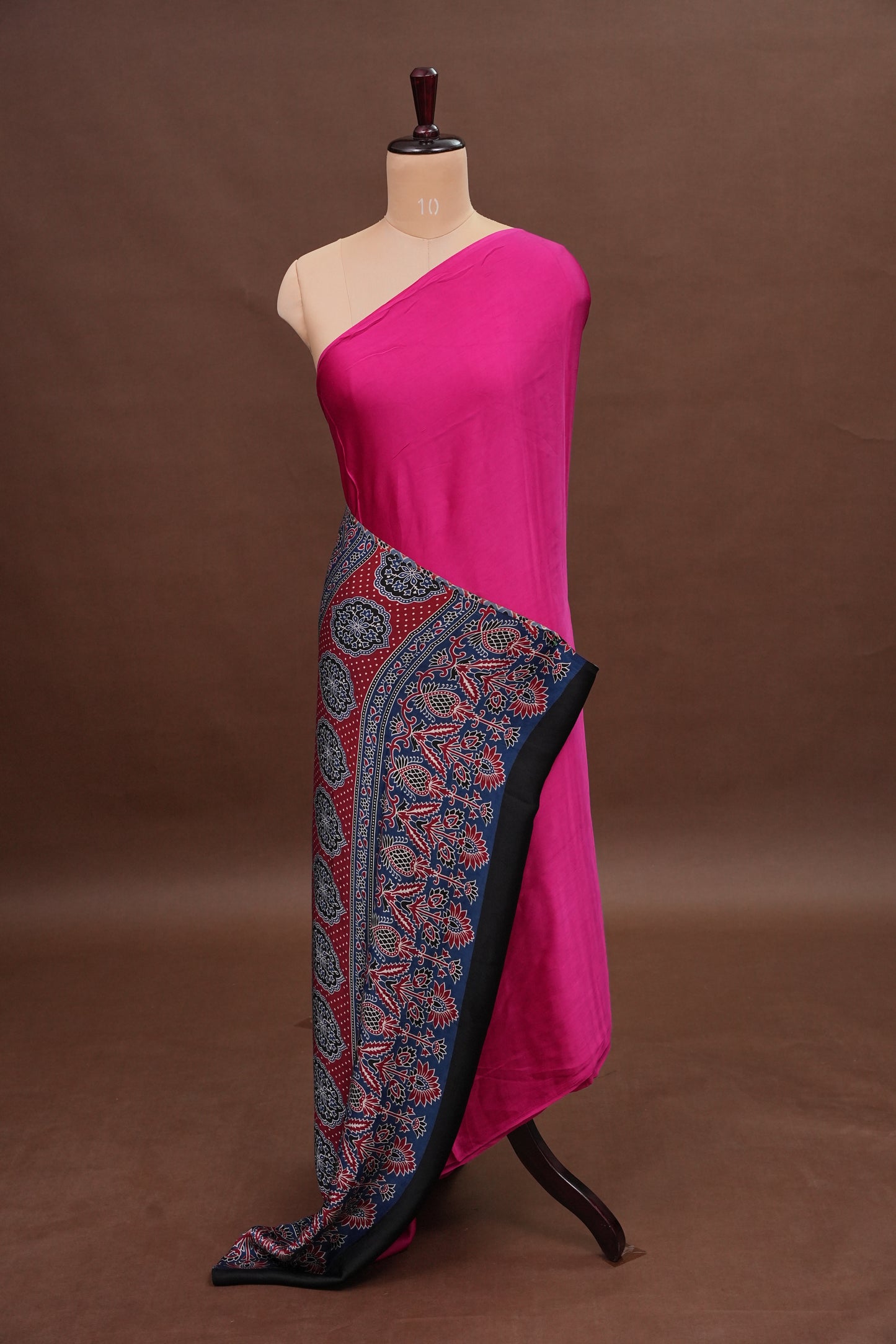 Pure Modal Silk Saree With Ajrakh Printed Pallu - Hot Pink