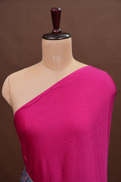 Pure Modal Silk Saree With Ajrakh Printed Pallu - Hot Pink