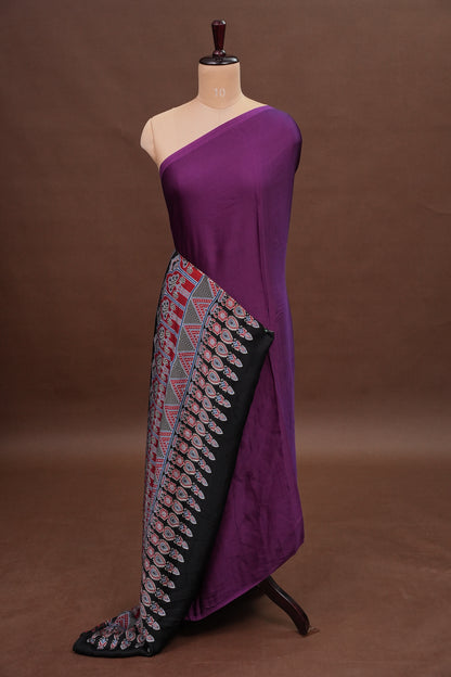 Pure Modal Silk Saree With Ajrakh Printed Pallu - Brinjal Purple