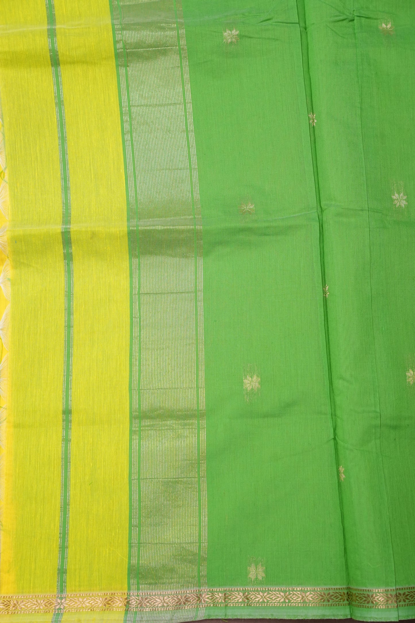 Maheshwari Silk Cotton Saree - Lemon Yellow and Green