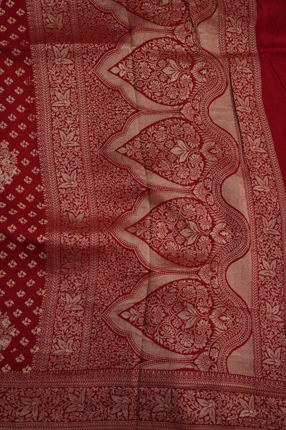 Crushed Munga Banarasi Saree with Bandhini Prints-Red