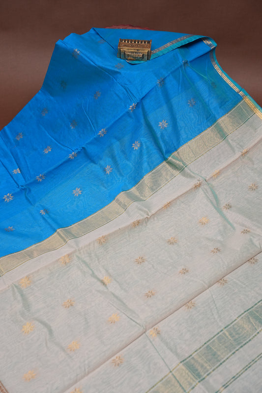 Maheshwari Silk Cotton Saree - Blue