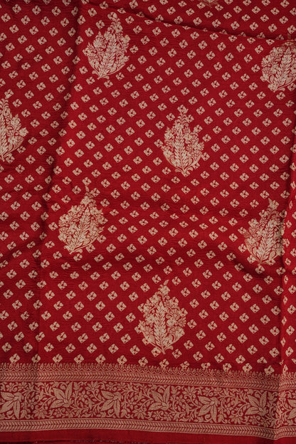 Crushed Munga Banarasi Saree with Bandhini Prints-Red