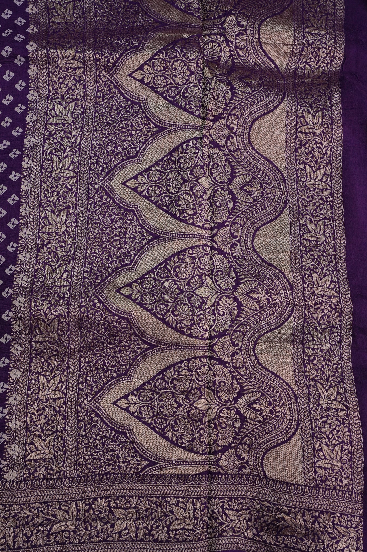 Crushed Munga Banarasi Saree with Bandhini Prints-Purple