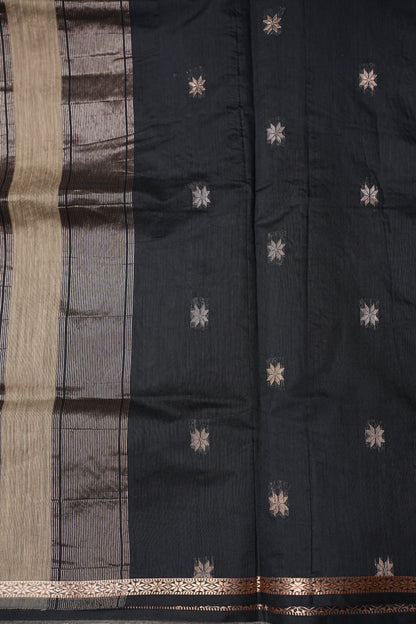 Maheshwari Silk Cotton Saree - Grey and Black
