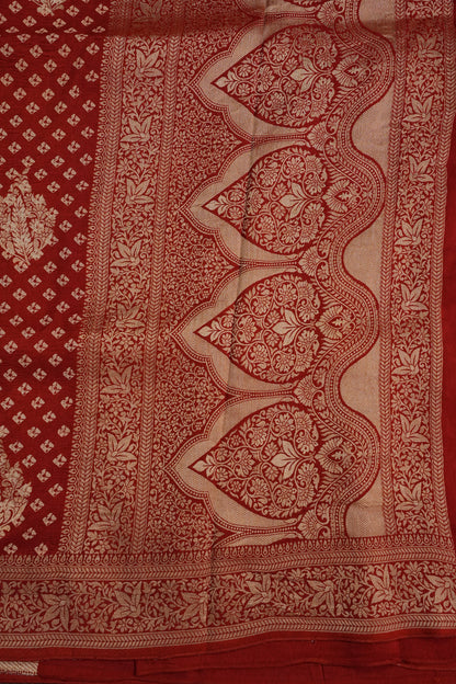 Crushed Munga Banarasi Saree with Bandhini Prints-Rust Orange