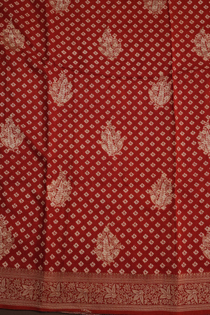 Crushed Munga Banarasi Saree with Bandhini Prints-Rust Orange