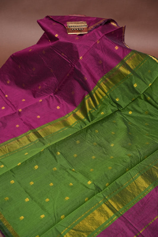 Maheshwari Silk Cotton Saree - Wine