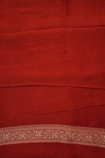 Crushed Munga Banarasi Saree with Bandhini Prints-Rust Orange