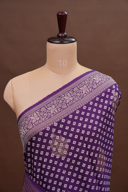 Crushed Munga Banarasi Saree with Bandhini Prints-Purple