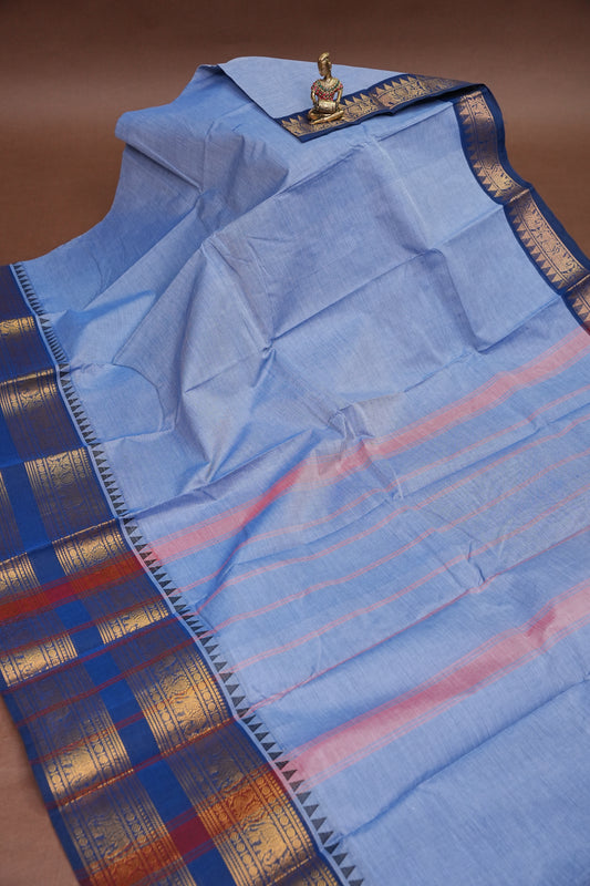 Kanchi Cotton Sarees - Bluish Grey & Blue