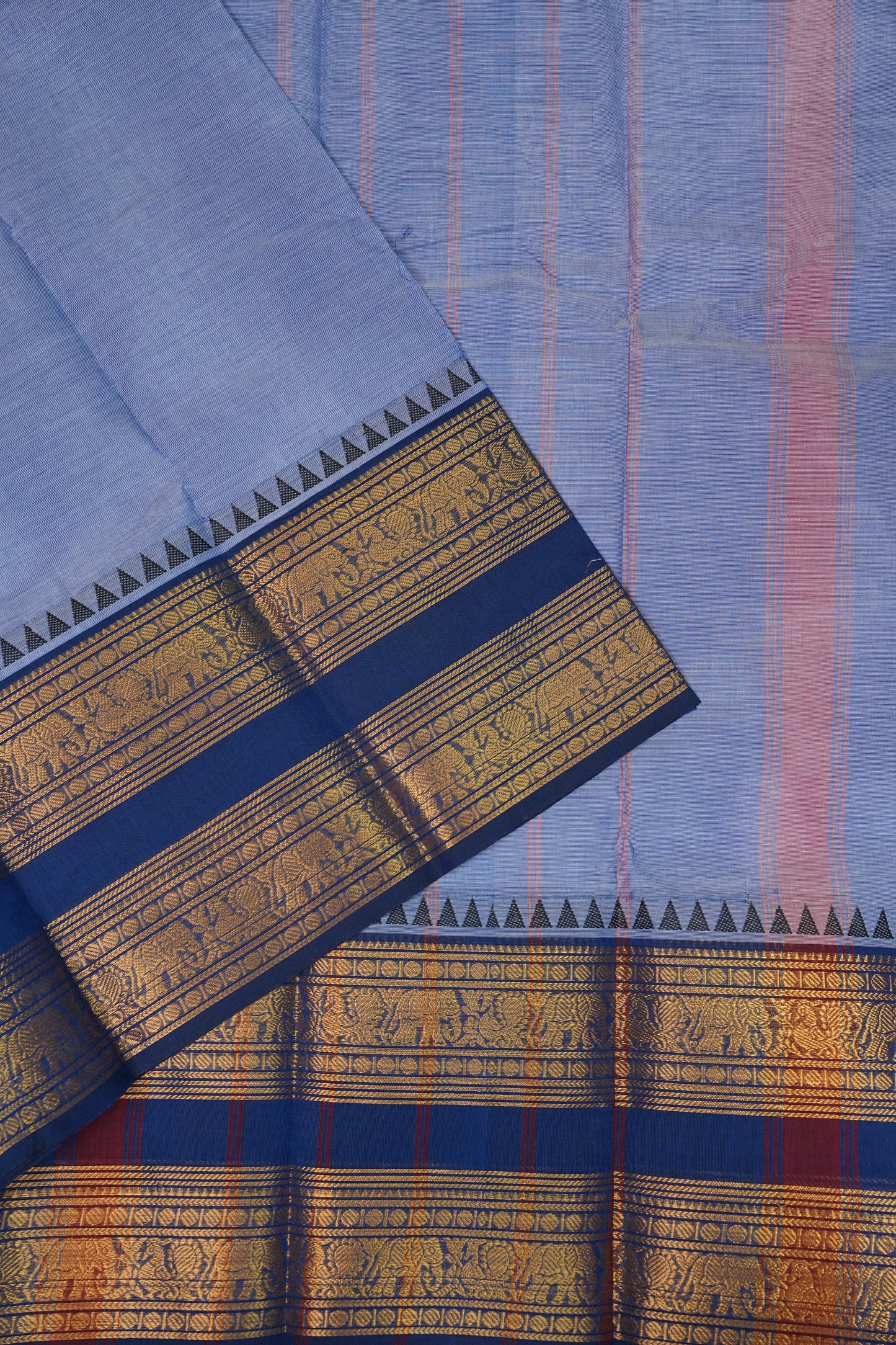 Kanchi Cotton Sarees - Bluish Grey & Blue