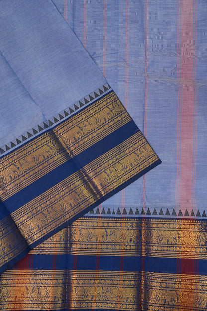 Kanchi Cotton Sarees - Bluish Grey & Blue