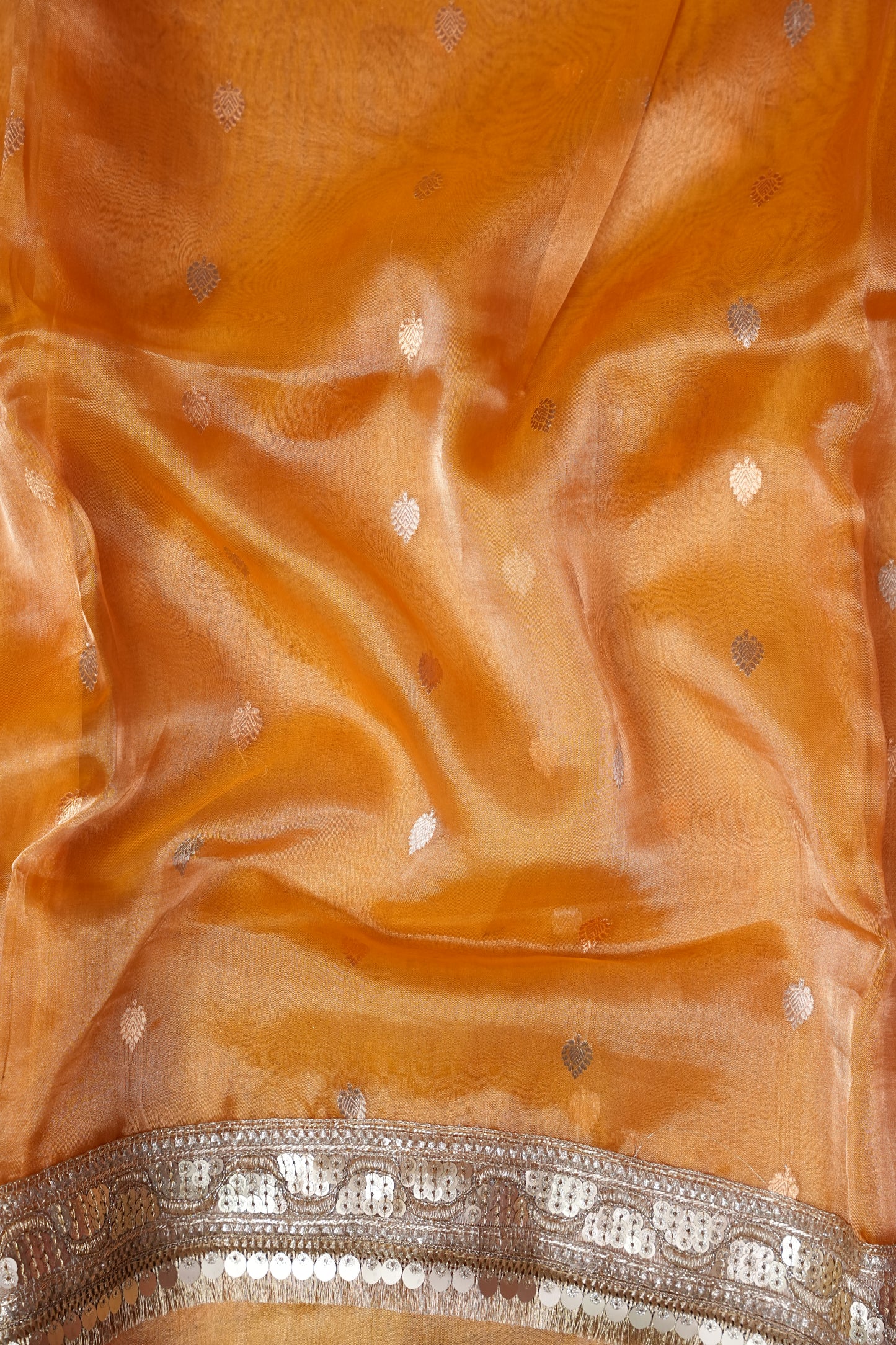 Bronze Orange Tissue Organza Pure Silk Saree