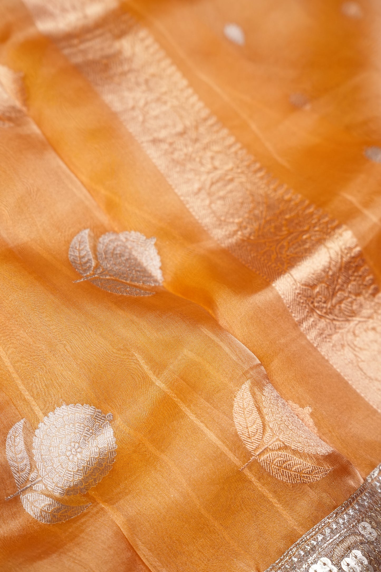 Bronze Orange Tissue Organza Pure Silk Saree