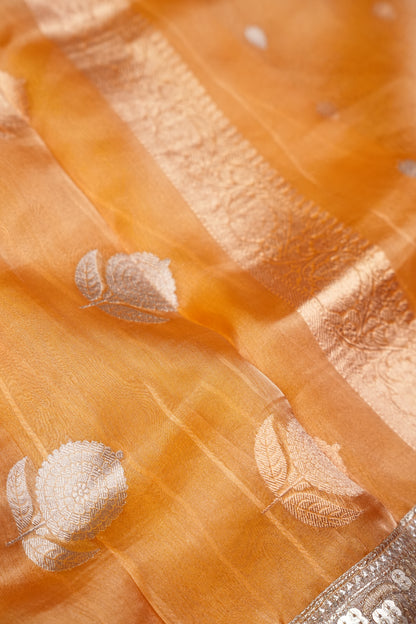 Bronze Orange Tissue Organza Pure Silk Saree