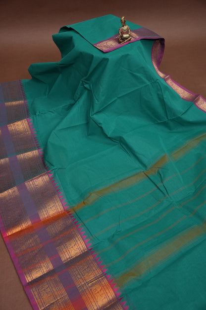 Kanchi Cotton Sarees - Turquoise Green