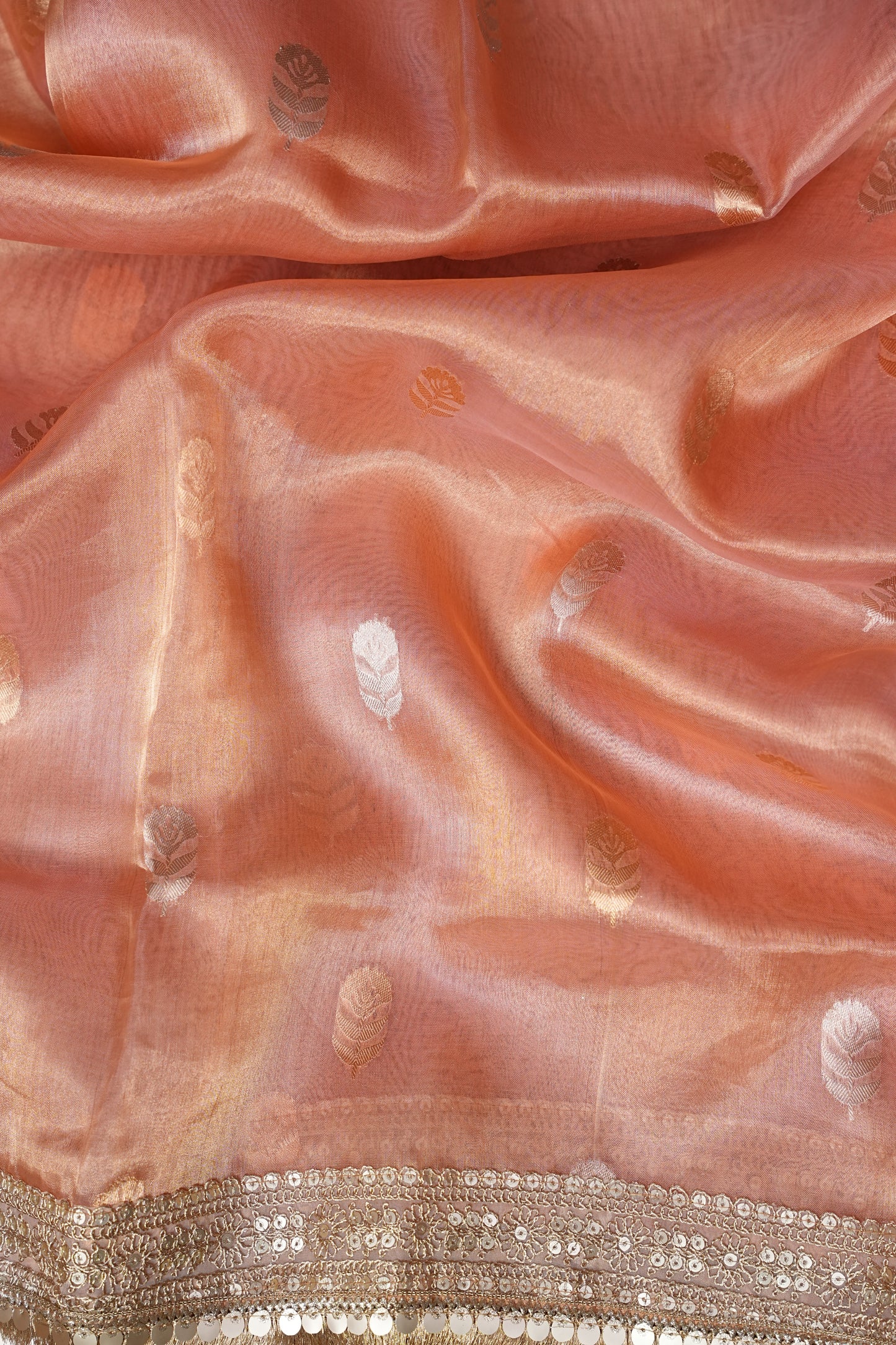 Peach Tissue Organza Pure Silk Saree
