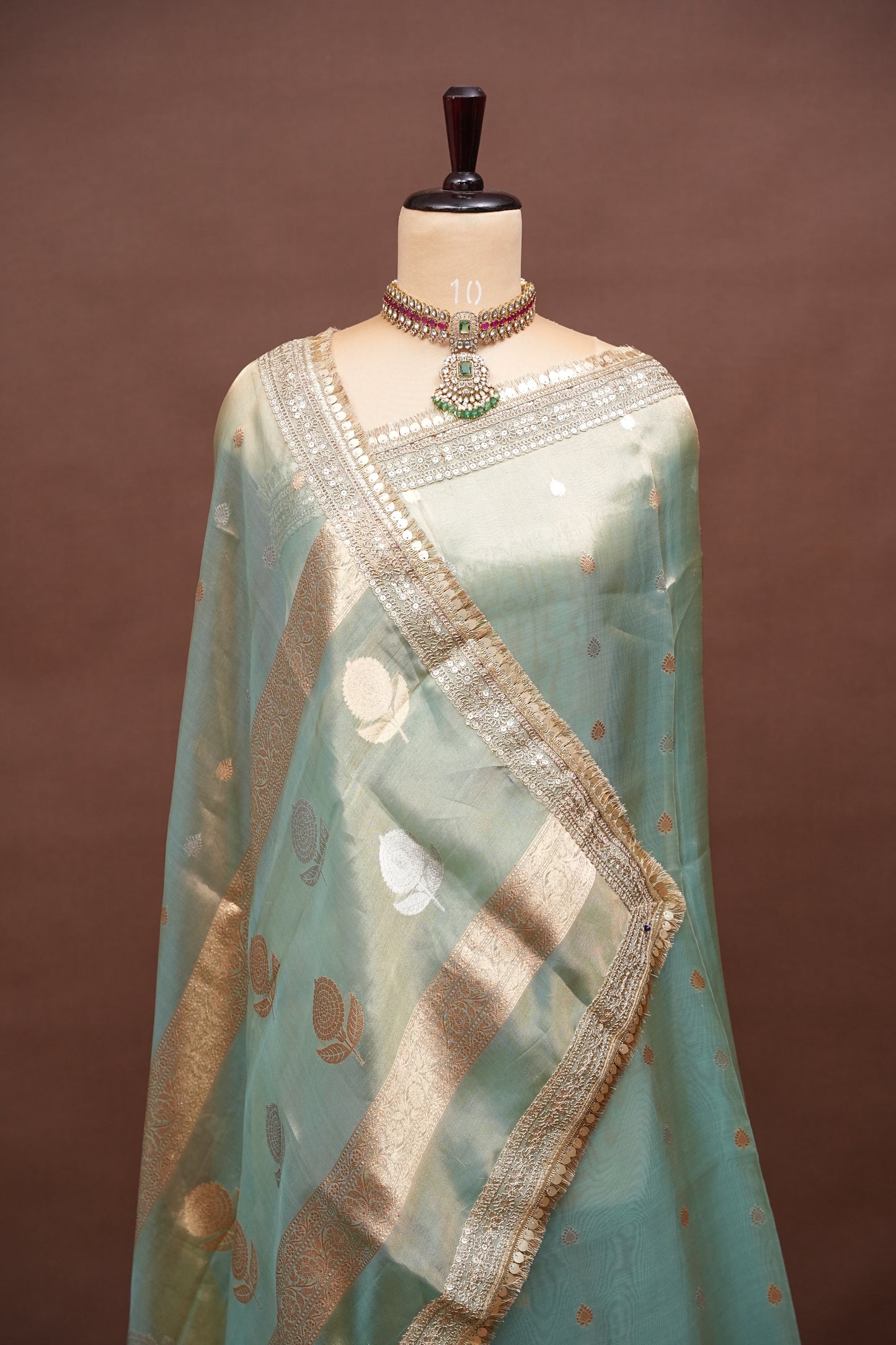 Aqua Blue Tissue Organza Pure Silk Saree