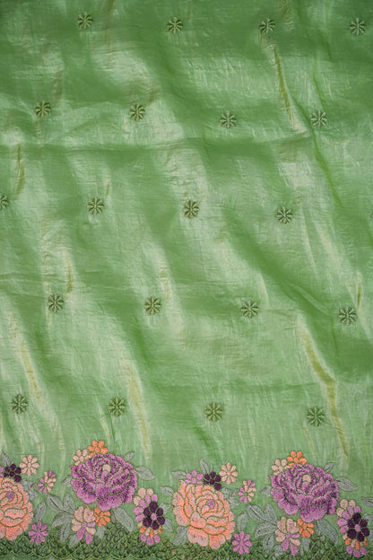 Soft Organza Glass Tissue Saree with Floral Cutwork Embroidery – Green