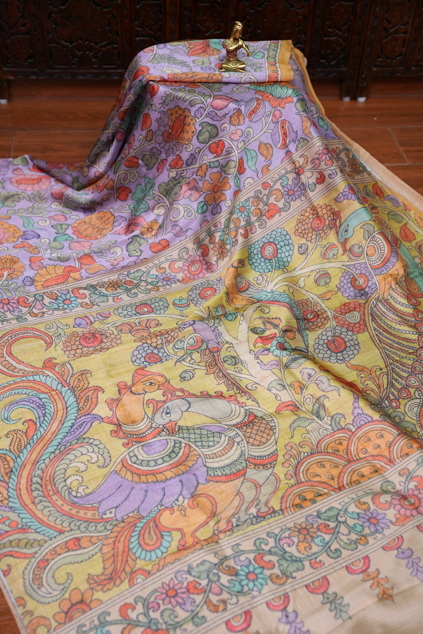 Tussar Silk Saree with Floral Kalamkari Digital Print – Lavender
