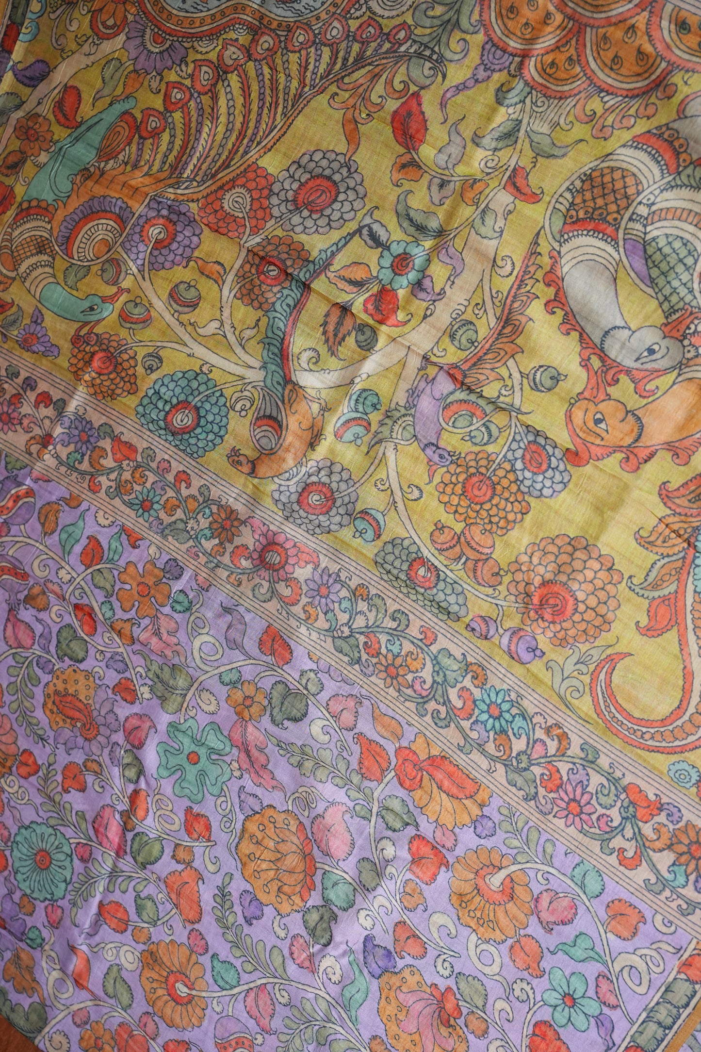 Tussar Silk Saree with Floral Kalamkari Digital Print – Lavender