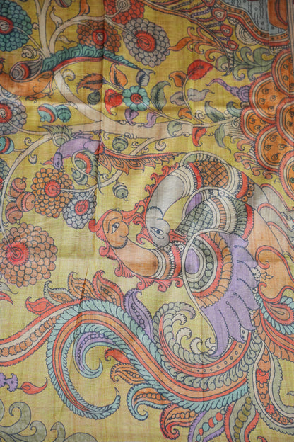 Tussar Silk Saree with Floral Kalamkari Digital Print – Lavender