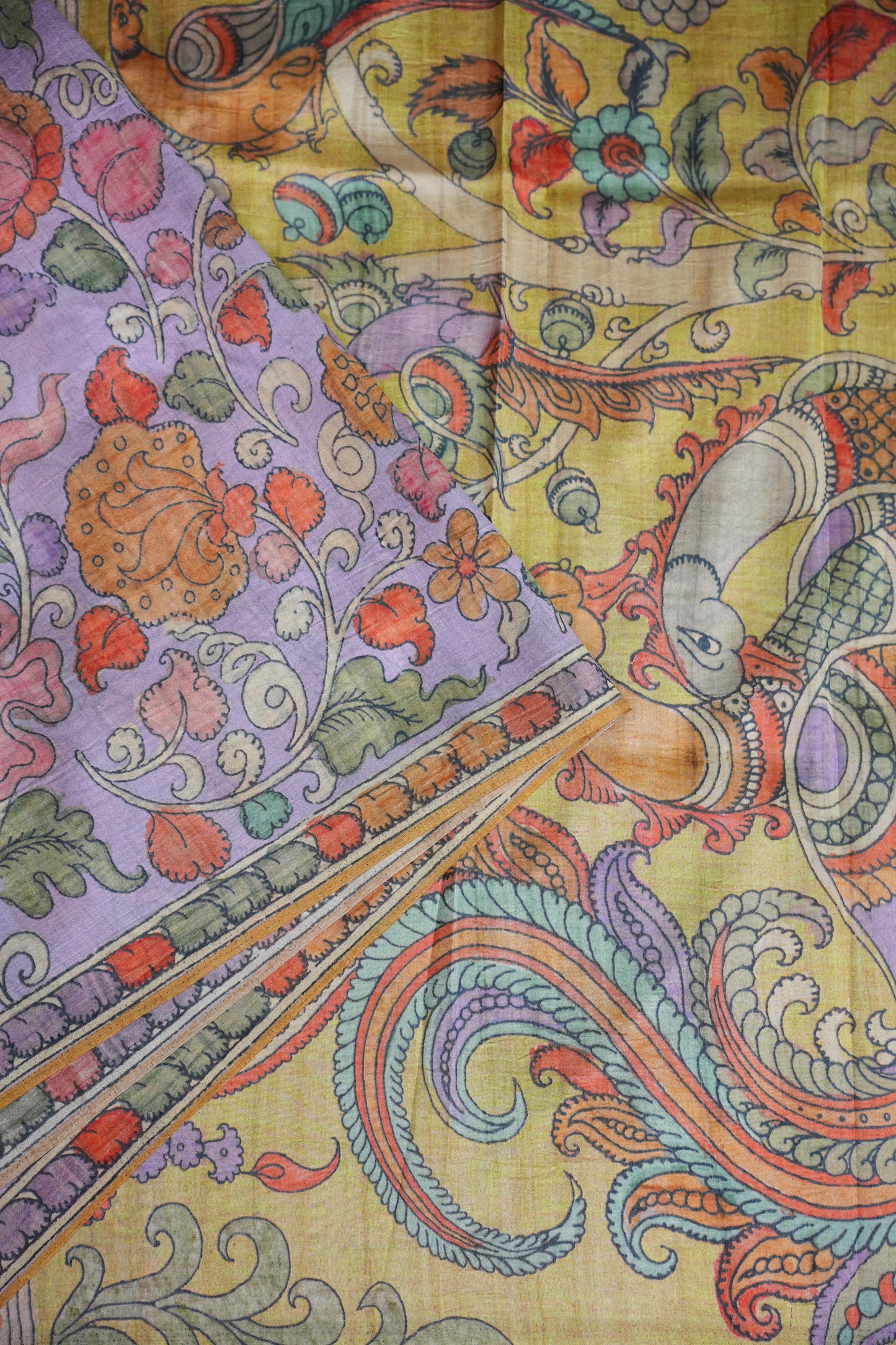 Tussar Silk Saree with Floral Kalamkari Digital Print – Lavender