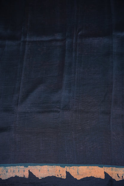 Tussar Silk Saree with Vintage Kalamkari Digital Print – Midnight Blue
