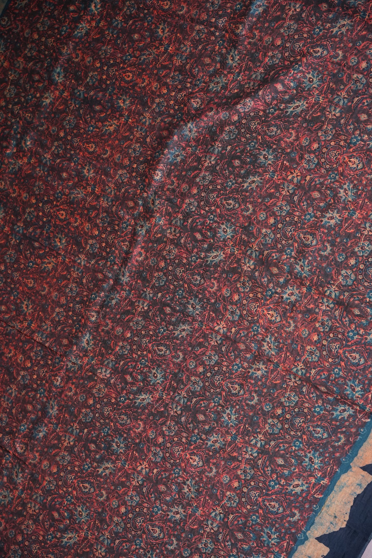 Tussar Silk Saree with Vintage Kalamkari Digital Print – Midnight Blue