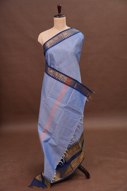 Kanchi Cotton Sarees - Bluish Grey & Blue