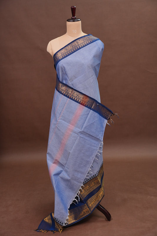 Kanchi Cotton Sarees - Bluish Grey & Blue