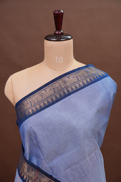 Kanchi Cotton Sarees - Bluish Grey & Blue