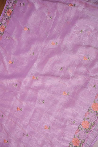 Soft Organza Glass Tissue Saree with Floral Cutwork Embroidery – Baby Pink