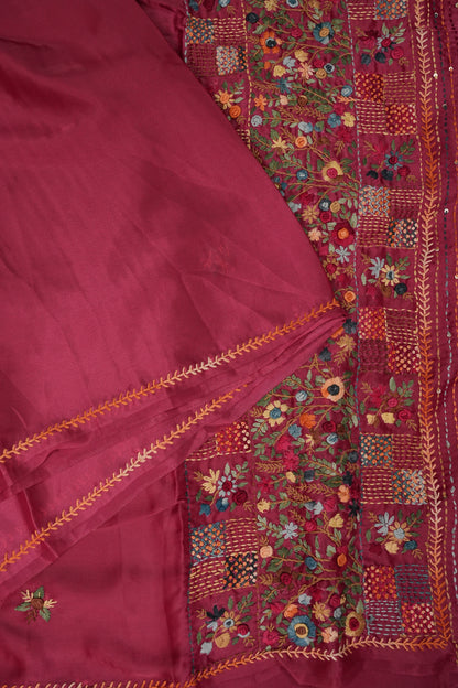 Rose Pink-Crepe silk saree with French knot work