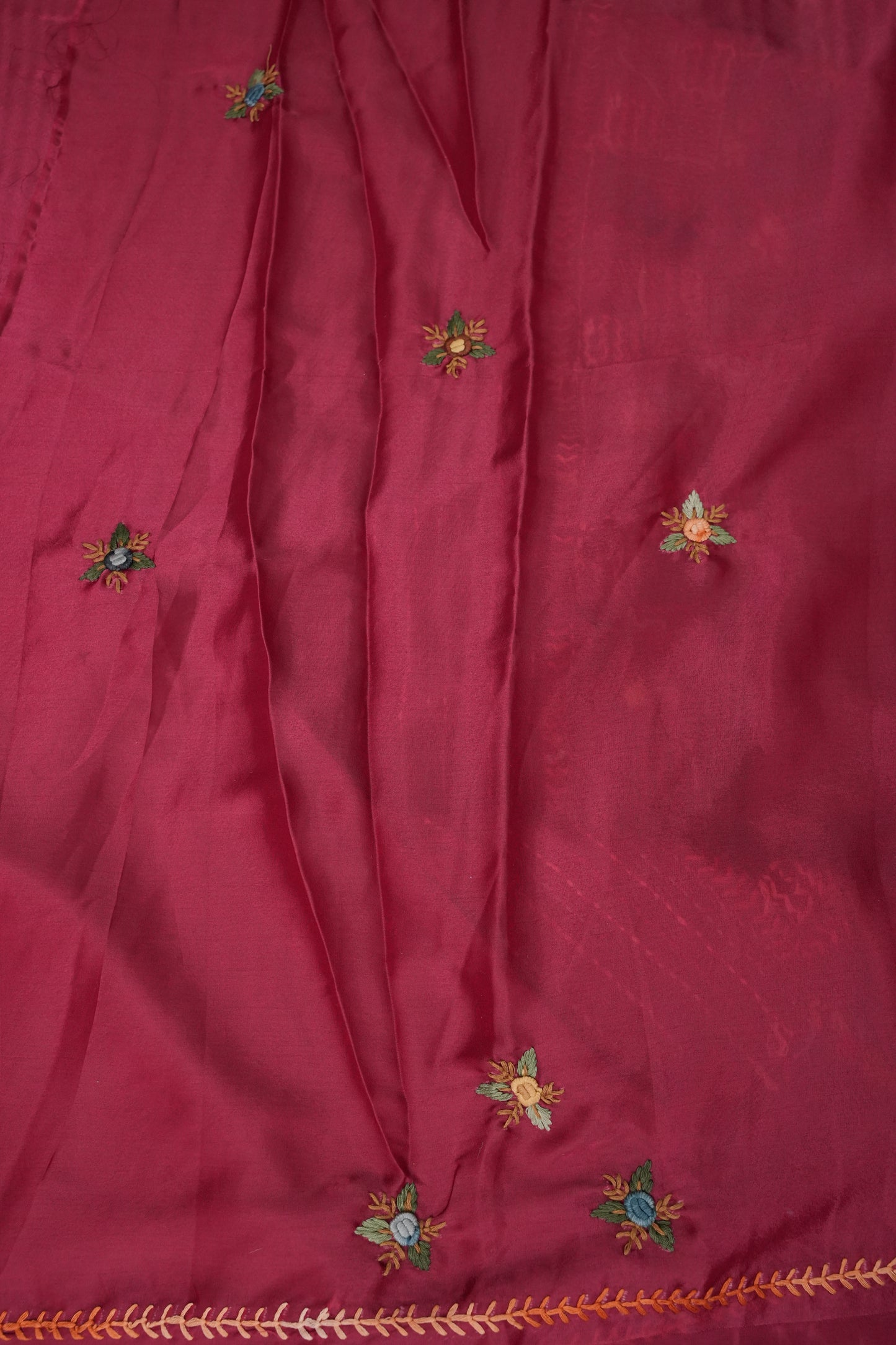 Rose Pink-Crepe silk saree with French knot work