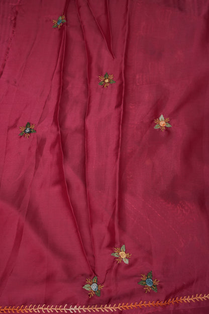 Rose Pink-Crepe silk saree with French knot work