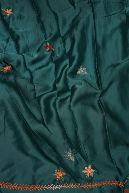 Deep Teal Green Crepe silk saree with French knot work