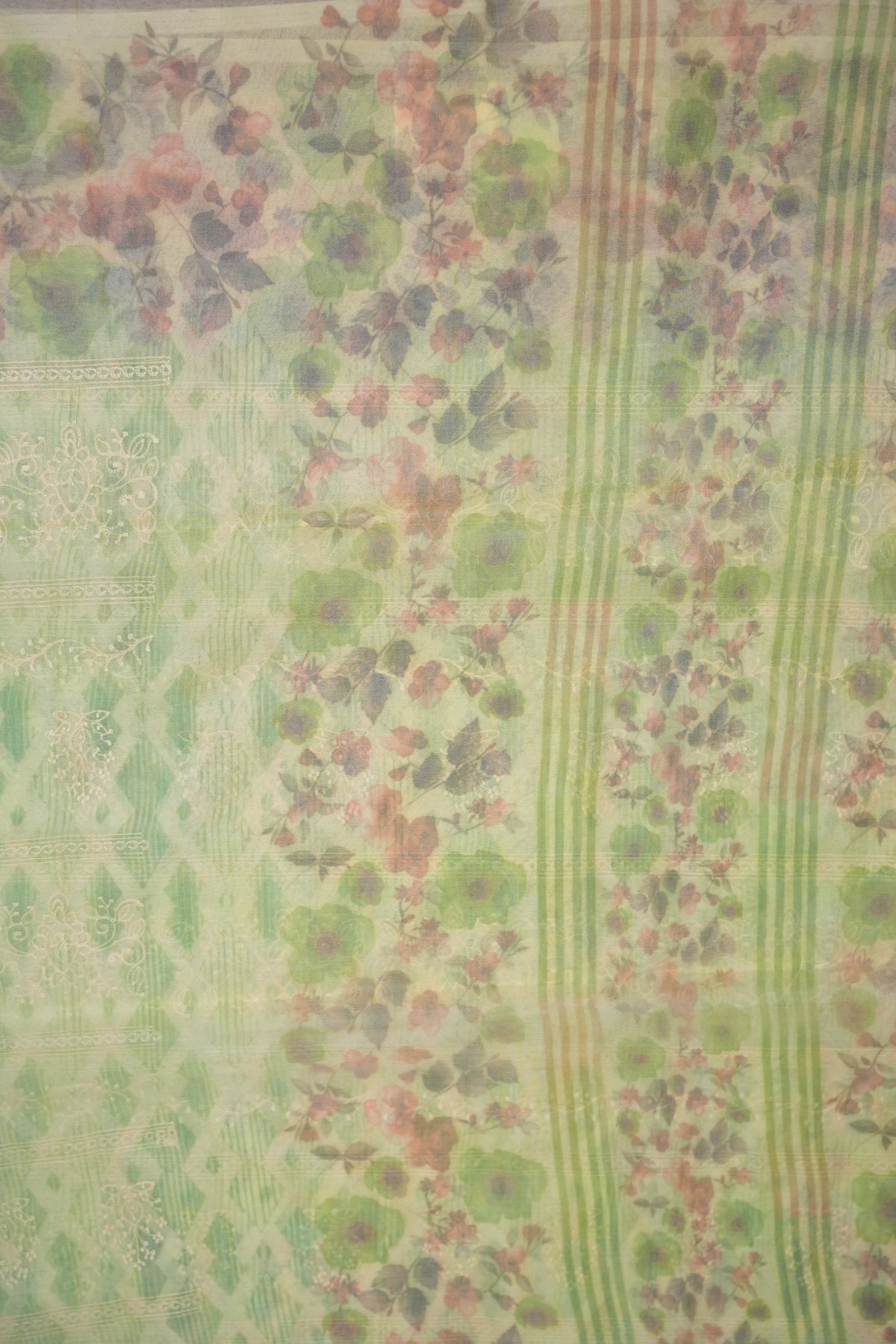 Soft Organza Glass Tissue Saree with Embroidered Floral Design – Leaf Green