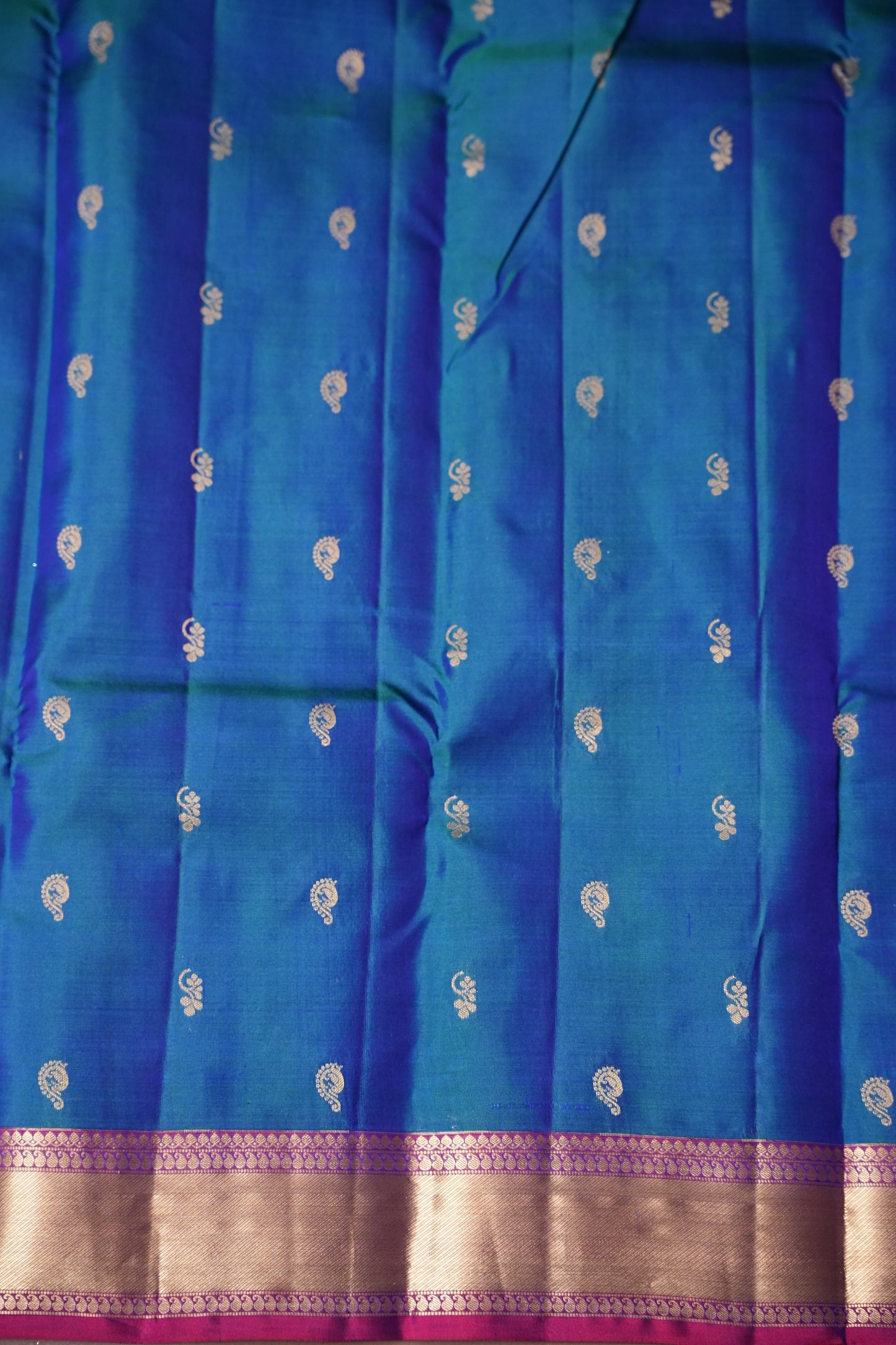 Peacock Blue & Purple Pure Kanchipuram Silk Saree|Silk Mark Certified