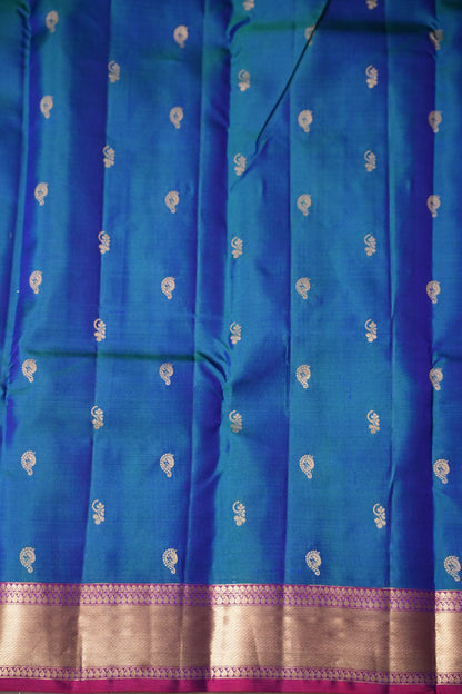 Peacock Blue & Purple Pure Kanchipuram Silk Saree|Silk Mark Certified